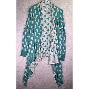 MM by My Michelle Large Asymmetrical Long Open  Cardigan Sweater Geometric Teal
